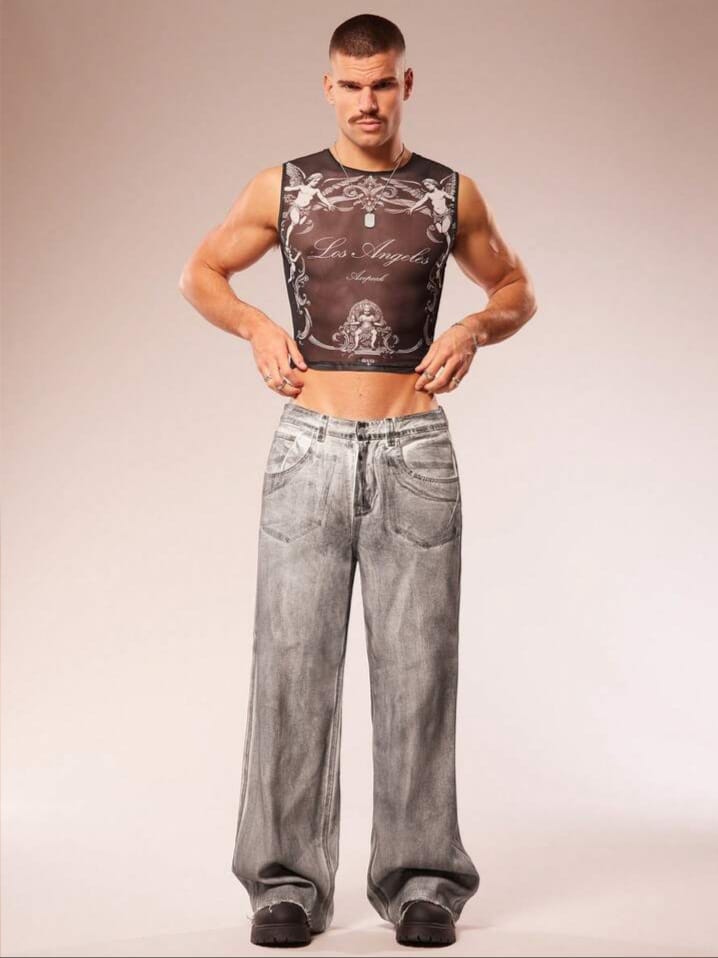 Fevercity Men's Angle Print Casual Fashion Tank Top Men Rave Top Men Mesh Crop Top Men Top Men's Graphic cropped Top Los Angeles Mesh Top